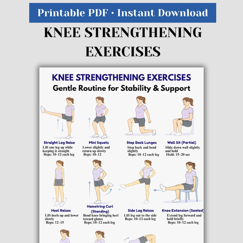 Knee Exercise Program Pdf Knee Strengthening Exercises Printable, Knee Stability Workout, Leg ...