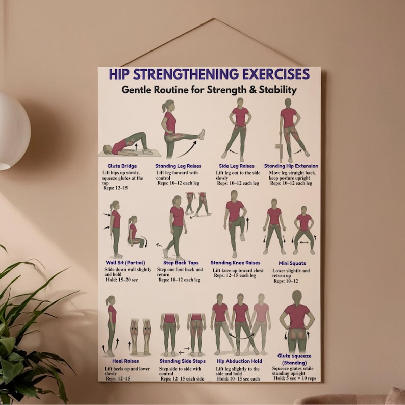 Hip Strengthening Exercises Printable, Hip Stability Workout, Glute ...