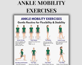 Esercizi di mobilità della caviglia stampabili, migliora la flessibilità della caviglia, routine di stretching per piede e caviglia, allenamento per equilibrio e stabilità in PDF