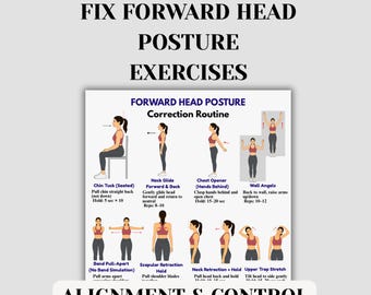 Esercizi per la postura della testa in avanti (stampabili), routine di allineamento di collo e spalle, correzione della postura scorretta, PDF per la correzione della postura
