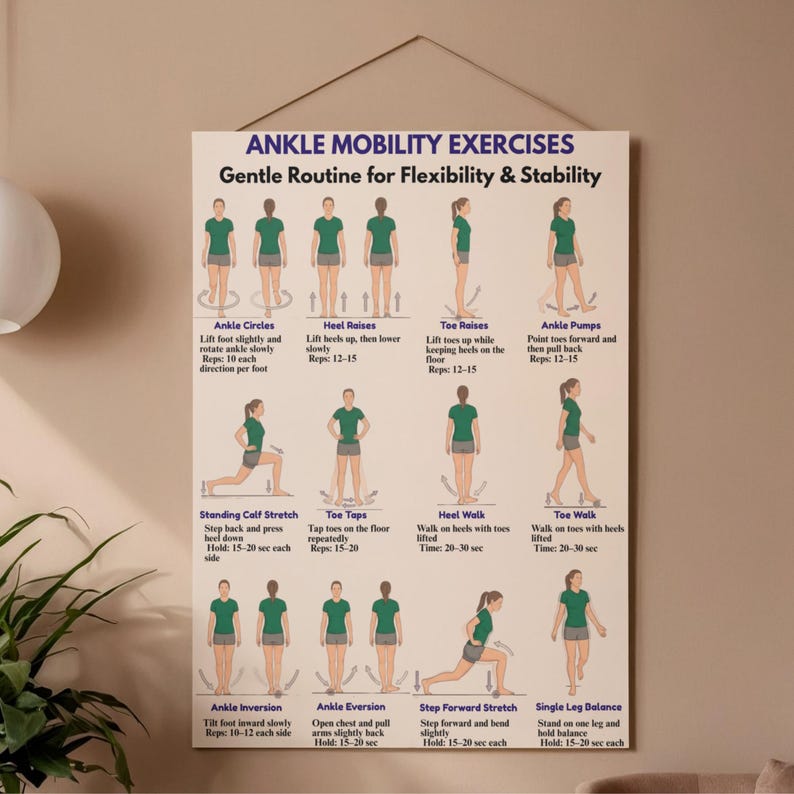 Ankle Mobility Exercises Printable, Improve Ankle Flexibility, Foot ...