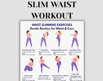 Esercizi per snellire la vita stampabili, allenamento per la vita per donne, allenamento per i muscoli obliqui, routine per i fianchi, fitness a casa in formato PDF