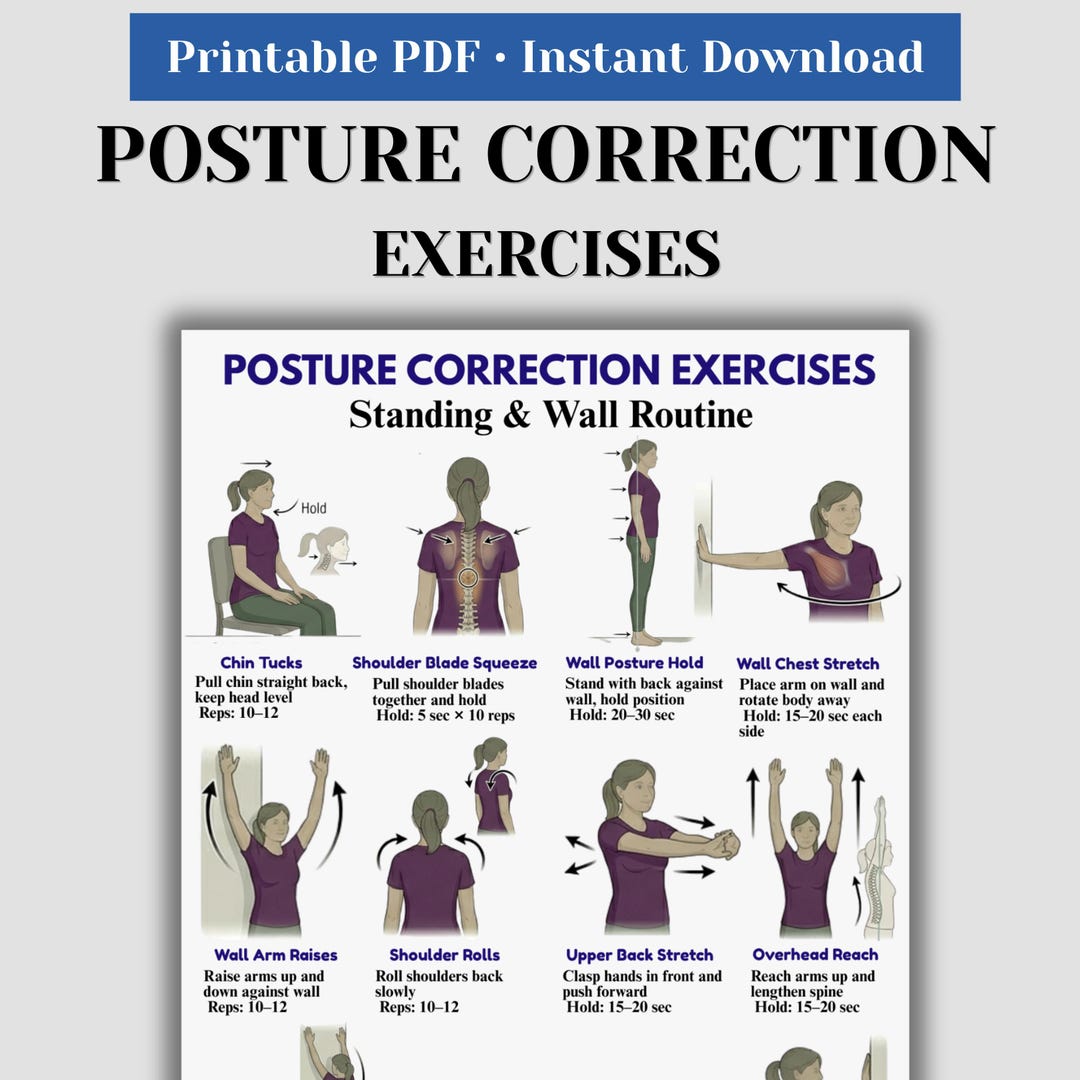 Daily Posture Routine Posture Correction Exercises Printable, Improve Posture Chart, Wall ...
