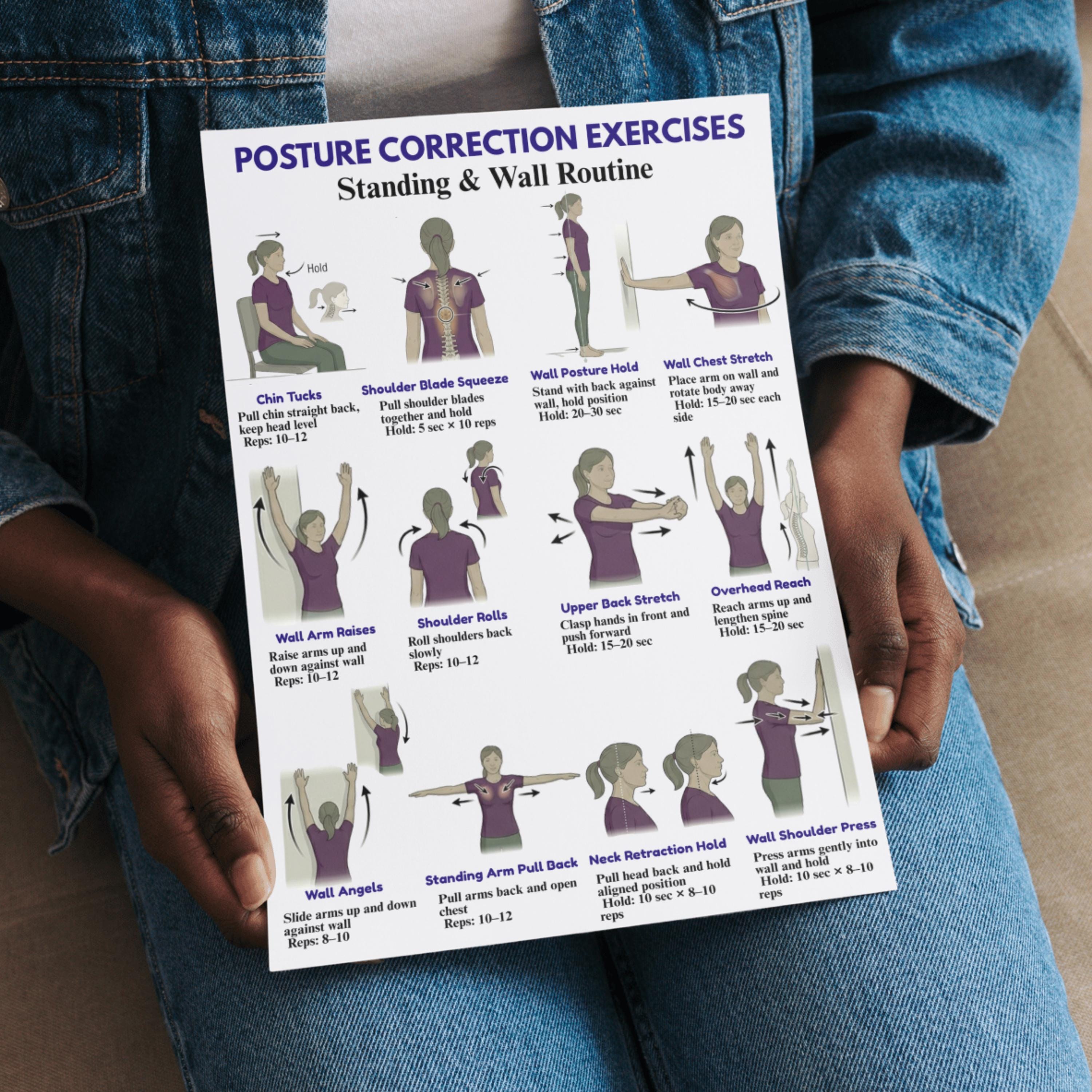 Posture Correction Exercises Printable, Improve Posture Chart, Wall ...