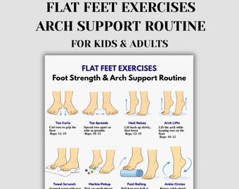 Exercícios para pés planos (para imprimir), rotina de fortalecimento do arco do pé, alívio para pés planos, treino para os pés de crianças e adultos, terapia em casa (PDF)