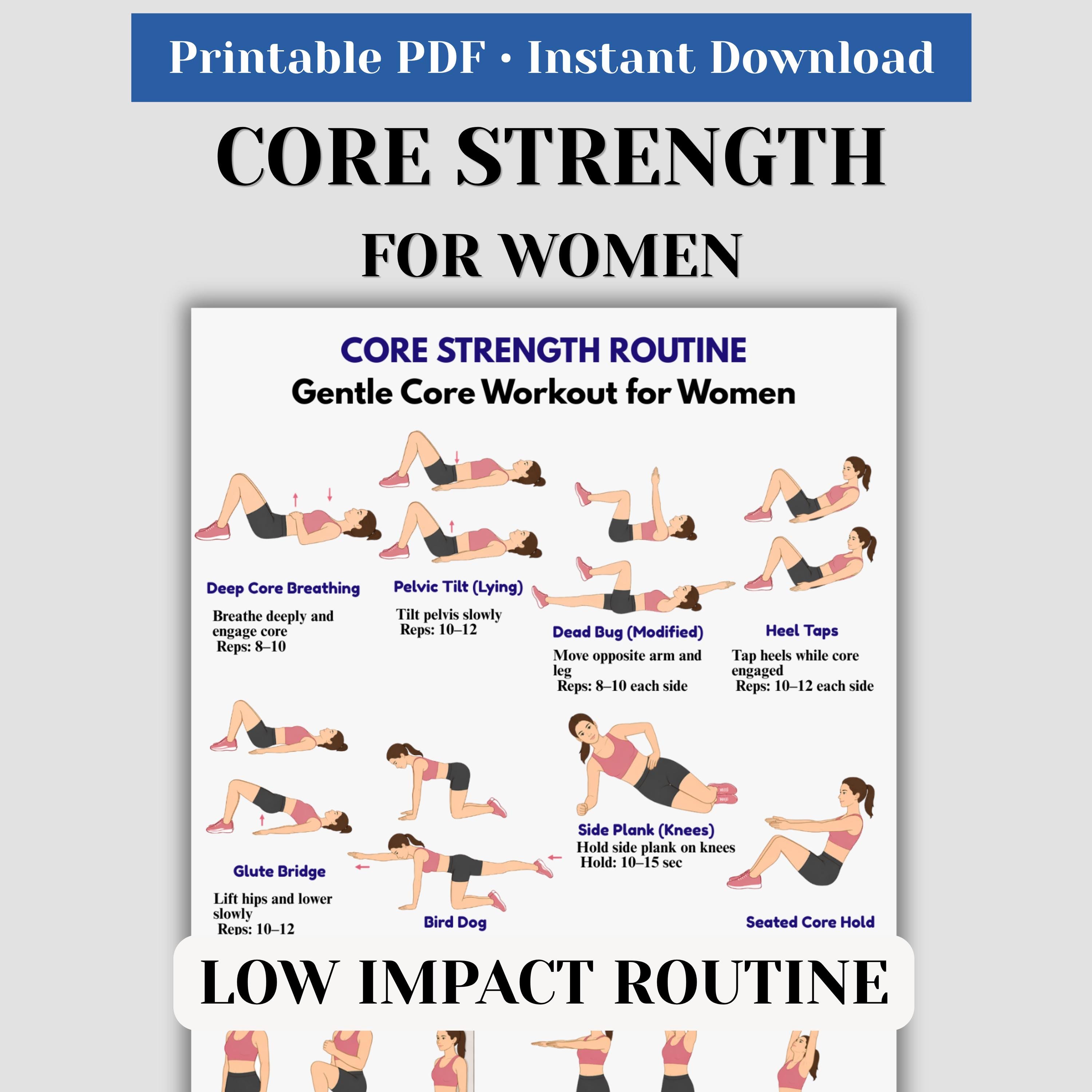 Printable Core Exercise Chart Core Strength Exercises Printable for Women, Gentle Core Workout, Ab ...