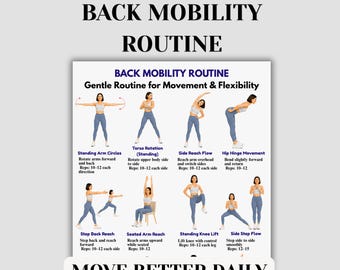 Routine di mobilità per la schiena stampabile, migliora il movimento della schiena, esercizi di mobilità quotidiani, routine delicata a basso impatto in formato PDF