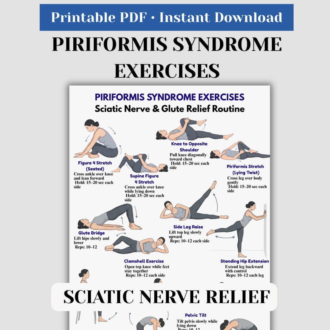 Piriformis Syndrome Exercises Printable, Sciatic Nerve Relief Routine ...