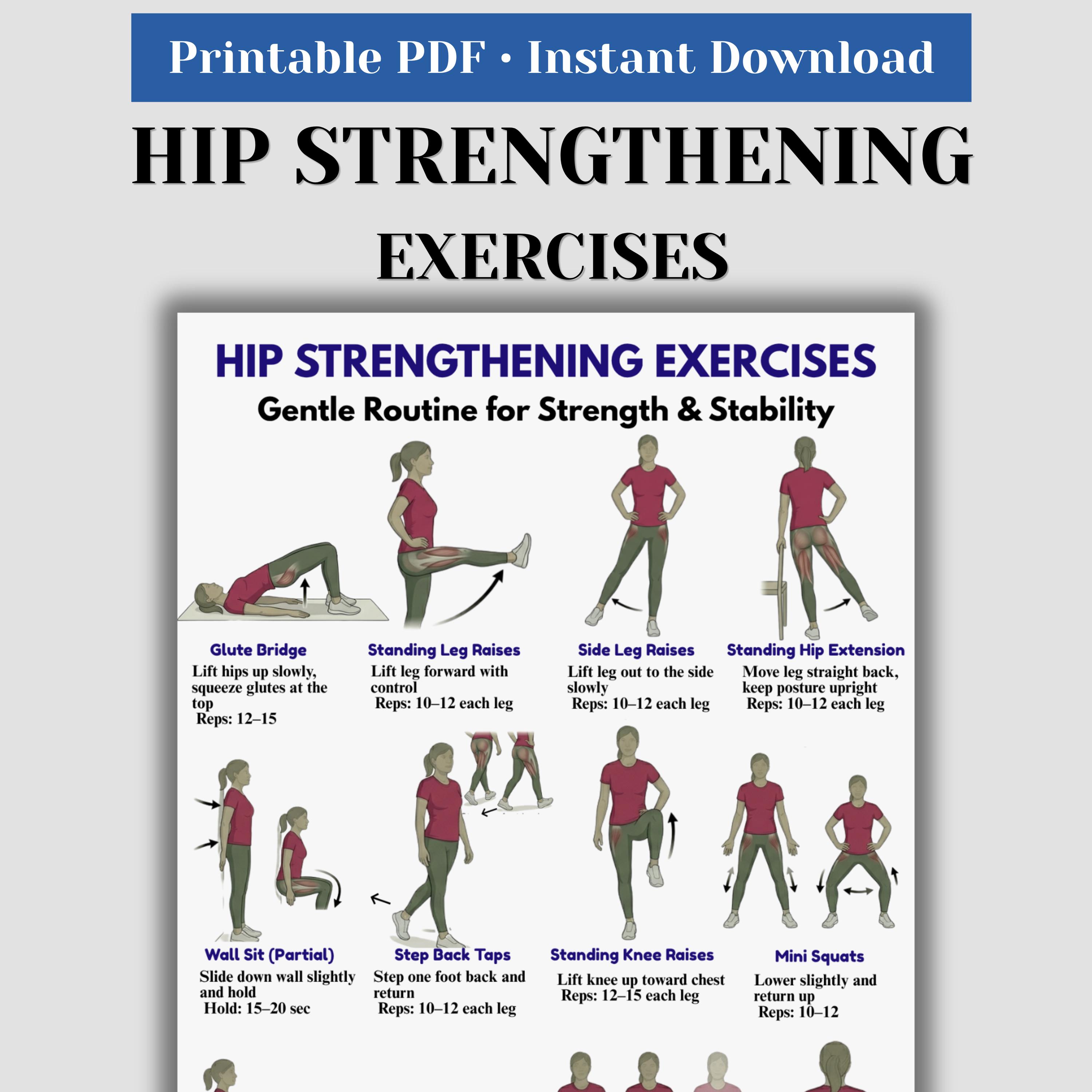 Hip Strengthening Exercises Printable, Hip Stability Workout, Glute ...