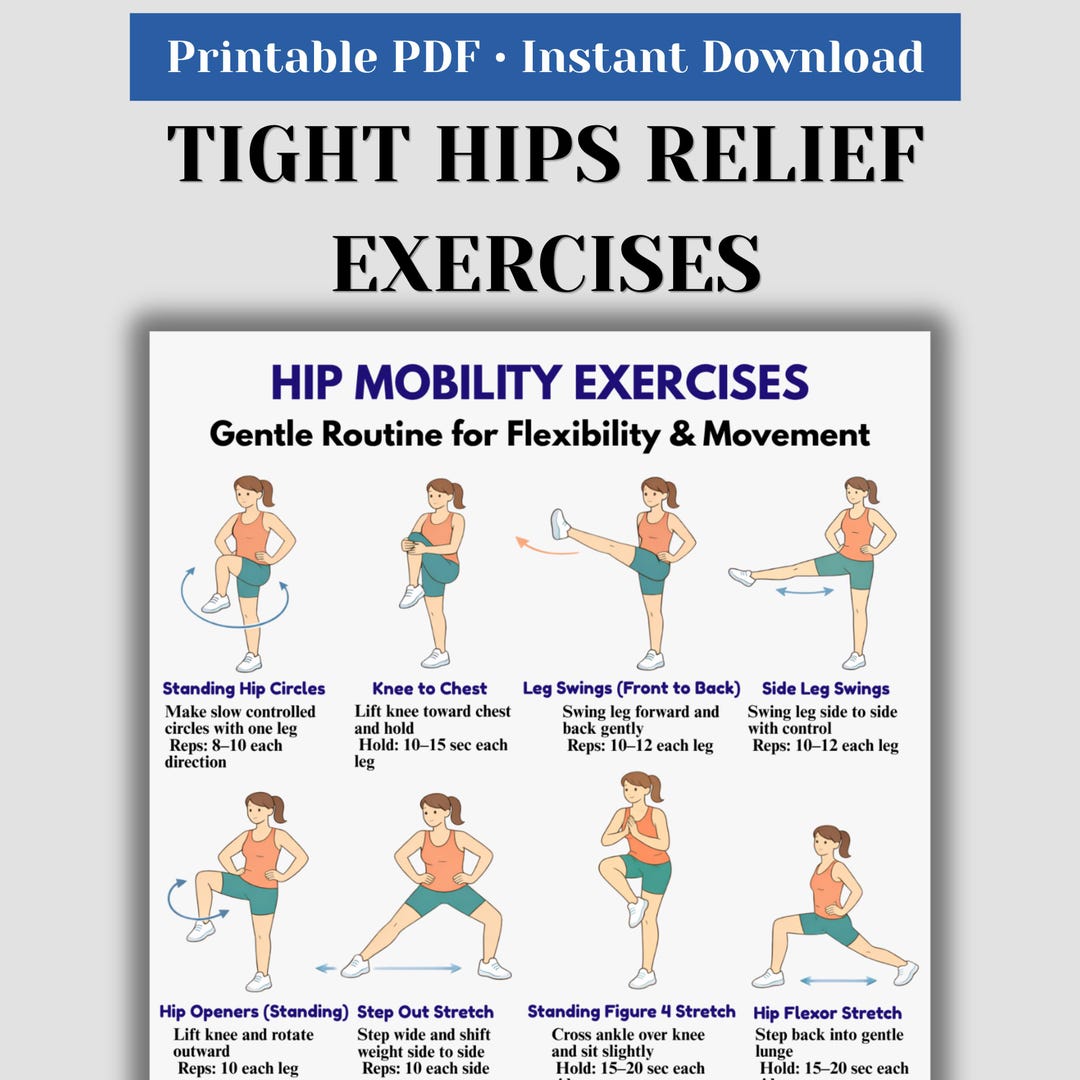 Tight Hips Relief Exercises Printable, Hip Mobility Routine, Improve ...