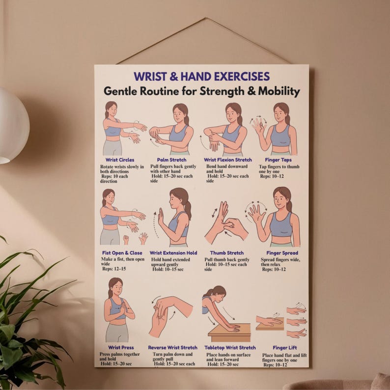 Hand Exercises Routine Wrist and Hand Exercises Printable, Carpal Tunnel Relief, Hand Pain ...