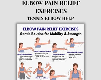Esercizi per alleviare il dolore al gomito (stampabili), routine di trattamento per l'epicondilite (gomito del tennista), esercizi di stretching per l'avambraccio, programma di allenamento terapeutico per il braccio (PDF).