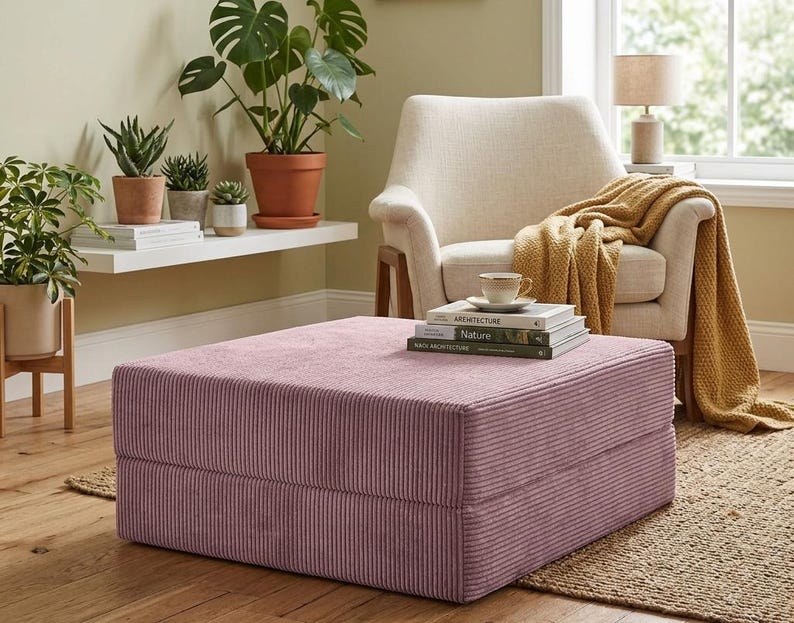 Modułowy puf z kordu, modułowa poduszka podłogowa, nowoczesny puf z aksamitu, sofy do salonu, ręcznie robiona miękka aksamitna kanapa, wygodna sofa podłogowa Różowy