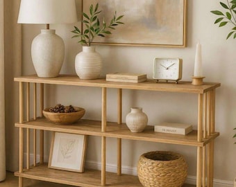 Moderno Ahşap 3 Katlı Dekoratif Raf – Minimalista Şık Kitaplık & Dresuar Konsol