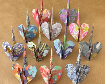 Origami hart kraanvogel set | Japans bruiloftsdecor, Lucky Iwai-zuru, hangende origami beker | Handgemaakte cadeaus en woondecoraties (3/6/9/12 stuks)