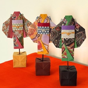 Custom Kimono Origami with Stand | Set of 3,6,9,12 | Pick from 12 Patterns | Self-Standing Miniature Japanese Art | Zen Decor | Unique Gift