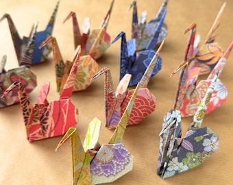 Origami Herz Kranich Set | Japanische Hochzeitsdekor, Glücks-Iwai-Zuru, hängende Origami Tasse | Handgemachtes Geschenk & Home Decor (3/6/9/12 Stück)