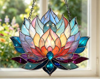 Personalized Lotus Flower 2D Acrylic Ornament, Celestial Window Hanging, Custom Name Floral Decor, Yoga Lover Gift, Spiritual Wall Art