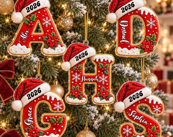 Personalized Christmas Letter Ornament, Custom Name 2D Acrylic Alphabet Tree Decor, Festive Initial Hanging Gift, Family Holiday Keepsake