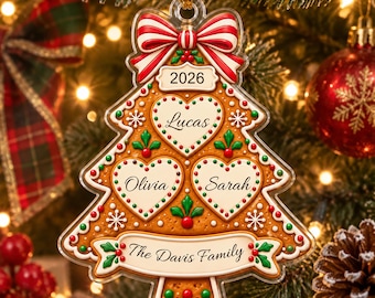 Personalized Christmas Tree Ornament, Family Gingerbread Tree 2D Acrylic Ornament, Custom Name Keepsake, Holiday Decor, 2026 Xmas Gift
