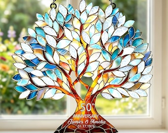 Tree of Life 2D Acrylic Oranment, Personalized Anniversary Gift for Couples, 50th 60th Anniversary Gift, Family Window Hanging Decor