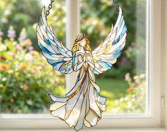 Angel Suncatcher Acrylic Window Hanging, Personalized Heaven Memorial Gift, Sympathy Decor, Guardian Angel Keepsake for Family Members