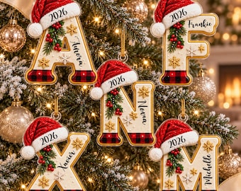Personalized Christmas Letter Ornament, Custom Name 2D Acrylic Alphabet Tree Decor, Festive Initial Hanging Gift, Family Holiday Keepsake