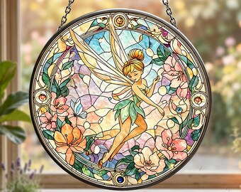Whimsical Fairy Suncatcher Window Hanging, Acrylic Stained Glass Style Decor, Magical Fairy Gift for Fantasy Lovers, Personalized Boho Decor