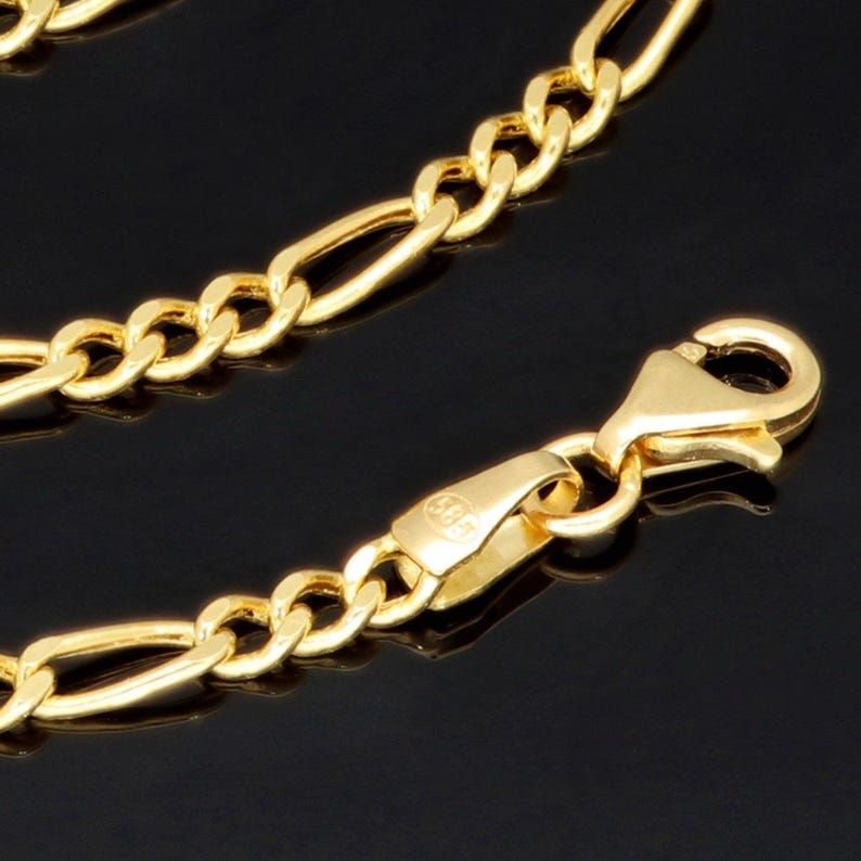 14K Massiv Gold Figaro Kette Halskette 7,3 Gramm 3mm Minimal Gold Halskette Zierliche Kette Schlichte Goldschmuck Layering Kette Jeden Tag Bild 9