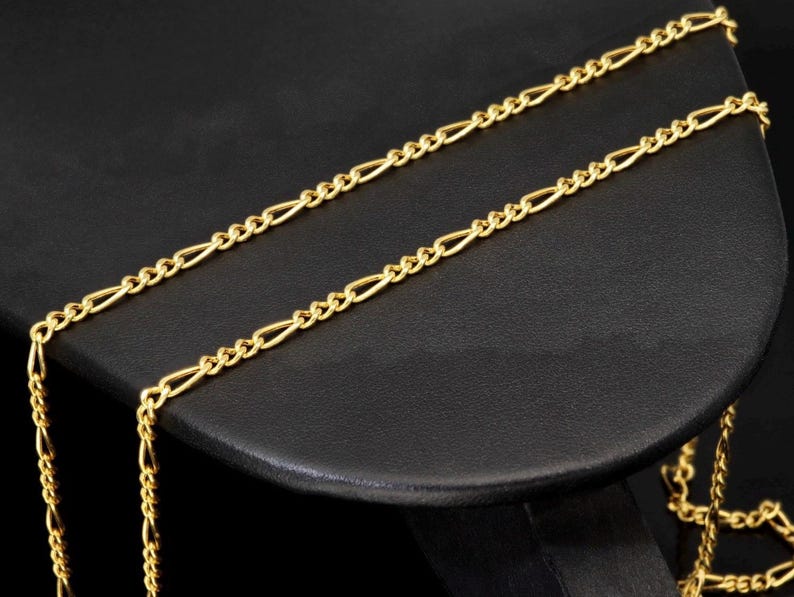 14K Massiv Gold Figaro Kette Halskette 7,3 Gramm 3mm Minimal Gold Halskette Zierliche Kette Schlichte Goldschmuck Layering Kette Jeden Tag Bild 3