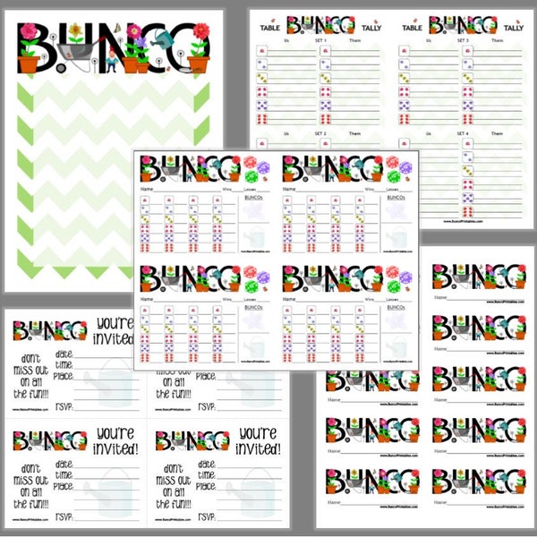 Garden Bunco Printable Set, Bunco Score Cards & Tally Sheet, Instant Download, Editable Bunco Invites