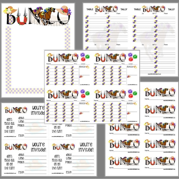 Off to the Races Bunco Printable Set, Horse Race Bunco Score Cards & Tally Sheet, Instant Download, Editable Bunco Invites