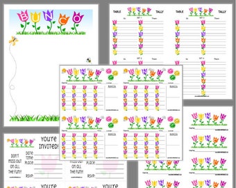 Tulips Bunco Printable Set, Bunco Score Cards & Tally Sheet, Instant Download, Editable Bunco Invites