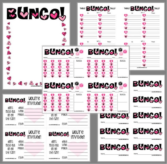 Love Bunco Printable Set Bunco Score Cards Tally Sheet Etsy