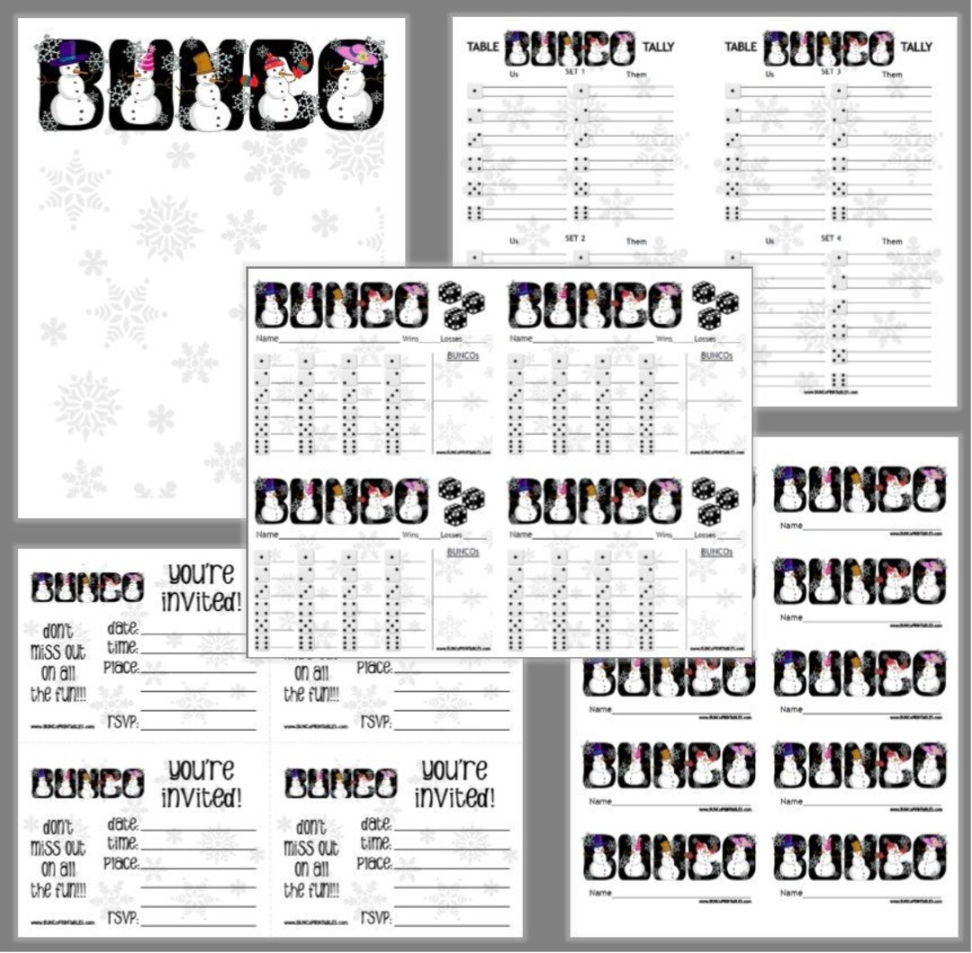 Let It Snow Winter Bunco Printable Set, Bunco Score Cards &amp; Tally Sheet ...