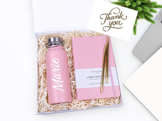 6-Piece Employee Appreciation Gift Set - Stainless Steel Water Bottle, Makeup Bag, Notebook & Pens