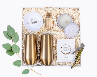 Engagement Gift Box: Champagne Flutes, Candle & Ring Dish