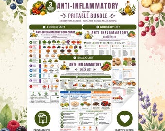 Anti-Inflammatory Bundle Printable | Food Chart, Grocery, Snack Lists (PDF)