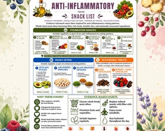 Anti-Inflammatory Snack List Printable PDF | Anti Inflammatory Food List | Food Chart | Healthy Snack Guide | Instant Download