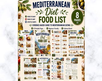 Mediterranean Diet Food Guide Printable | Healthy Eating Guide (US Letter, A4, A5)