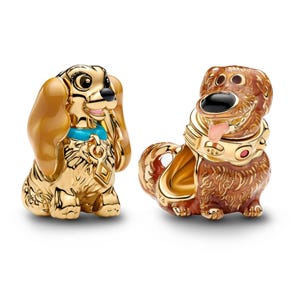 Gyllene hundberlockpärla, 925 sterlingsilver Dug & Lady Pandora Charms, present till husdjursälskare, djursmycken, present till henne, födelsedagspresent