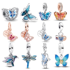 925 Sterling Silver Butterfly & Dragonfly Charm Collection, Murano Glass Butterfly Dangle Charm, Nature Inspired Charms for Pandora Bracelet