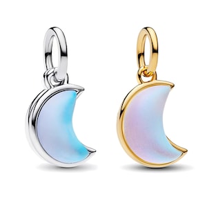 Colgante doble de luna creciente brillante y luna creciente, dijes de plata de ley 925 compatibles con pulseras Pandora, colgante romántico, regalo para ella.
