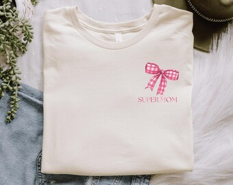 Mama T-Shirt Super Mom Schleife Blau | Geschenk Muttertag & Geburtstag | personalisierbar mit Name