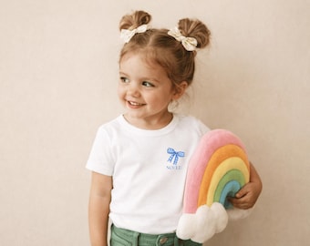 Kinder-T-Shirt Schleife blau | KINDER Shirt mit Name | Personalisierbar | Mädchen Geschenk