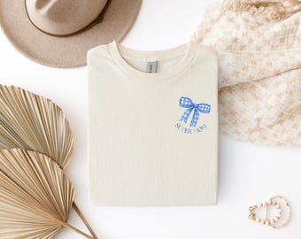 Mama T-Shirt Schleife Blau Personalisierbar | Geschenk Muttertag & Geburtstag | Bio-Baumwolle