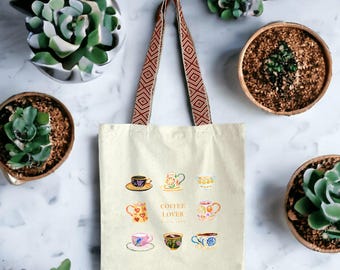 Personalisierbare Tragetasche Coffee Lover | Totebag Ethnisch | Geschenk Kaffeeliebhaber