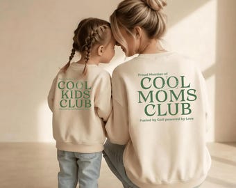 Moeder en kind bijpassende golfsweatshirts "Cool Moms Club" van biologisch katoen – Moeder-kind set / Familieoutfit – Cadeau voor moeders