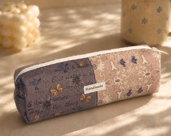 Estuche para lápices floral vintage hecho a mano, estuche para bolígrafos de patchwork, bolsa de tela para útiles escolares, estuche de escritorio con cremallera, suministros para herramientas de artista, regreso a clases