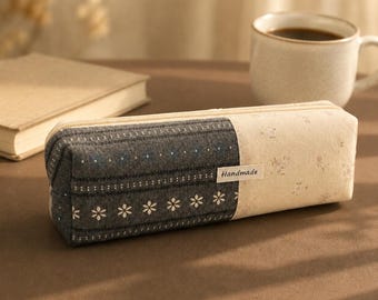 Estuche para lápices acolchado hecho a mano, estuche para bolígrafos de patchwork, bolso con cremallera floral, organizador para estudiantes, organizador de escritorio, artículos de oficina, regalo de lujo para mujeres.
